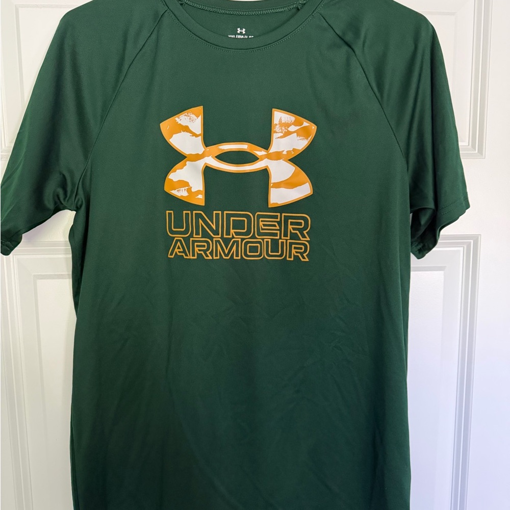 Under Armour Forest Green Short Sleeve Tee with Gold Logo